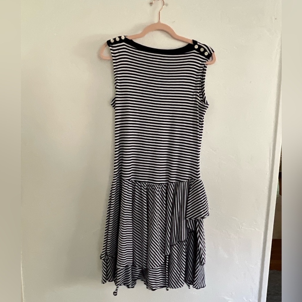Lauren Ralph Lauren Striped Sleeveless Drop Waist Ruffle Dress Medium